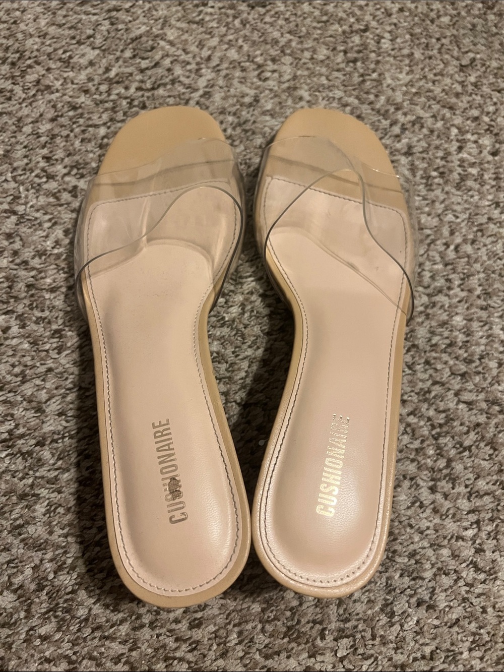 Clear Strap Beige Slide Kitten Heel Sandals